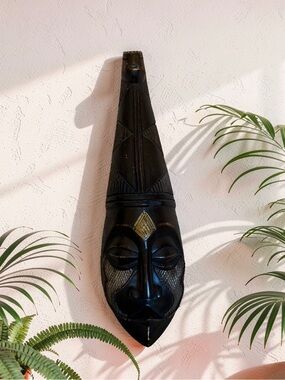 African Hand Carved Wooden Vintage Mask Tribal Folk Art Hand Crafted in Ghana